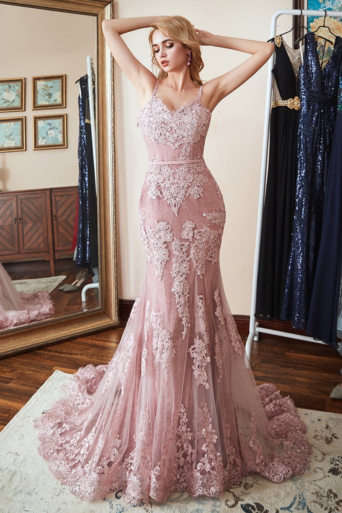 Spaghetti-Strap Mermaid Prom Dress with Appliques
