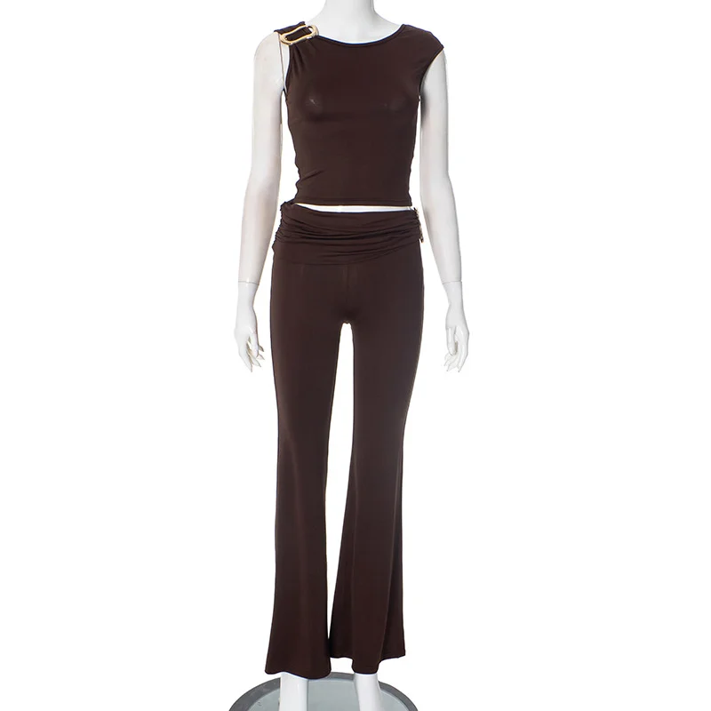 Brownm Brownm Women's Autumn And Winter Vest Button Umbilical High-Waist Folding Micro-Horn Suit