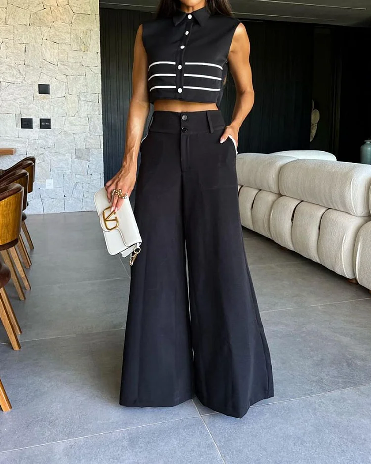 Lapel Sleeveless Top and Pants Two-piece Suit