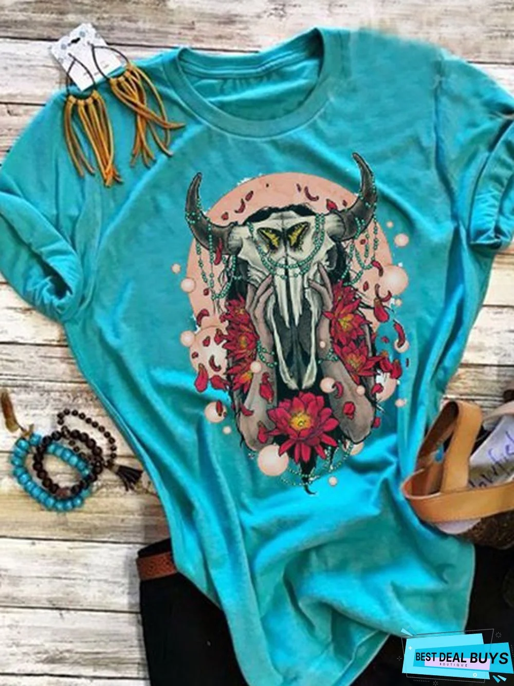 Blue Shift Floral-Print Cotton Short Sleeve T-shirt