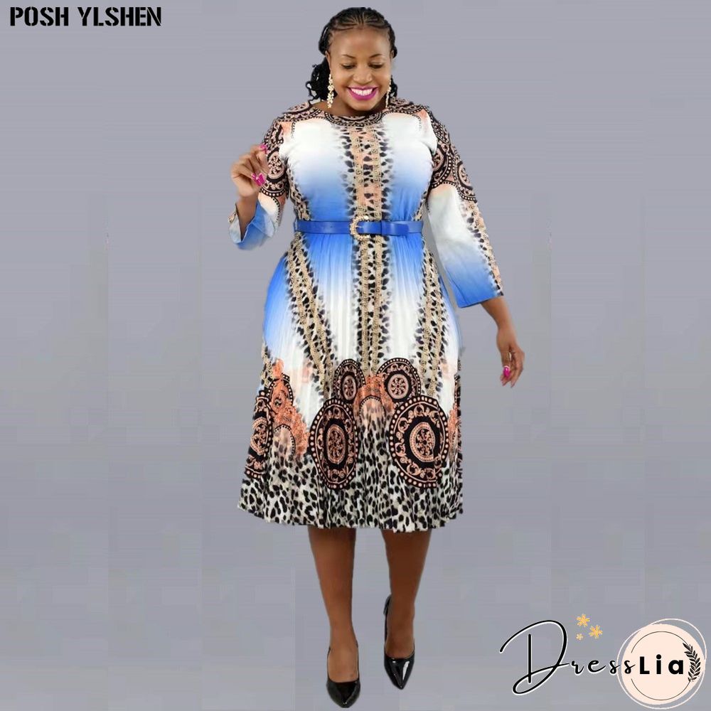 Print Pleated Dress Summer Clothes African Dresses For Women Club Outfit Dashiki Ankara Evening Party Robe Femme Africa Clothing