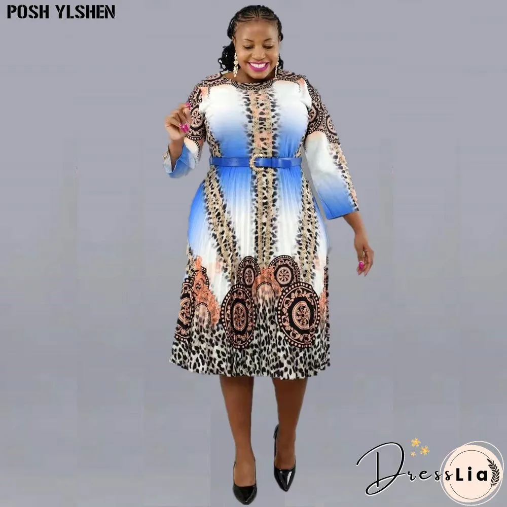 Print Pleated Dress Summer Clothes African Dresses For Women Club Outfit Dashiki Ankara Evening Party Robe Femme Africa Clothing
