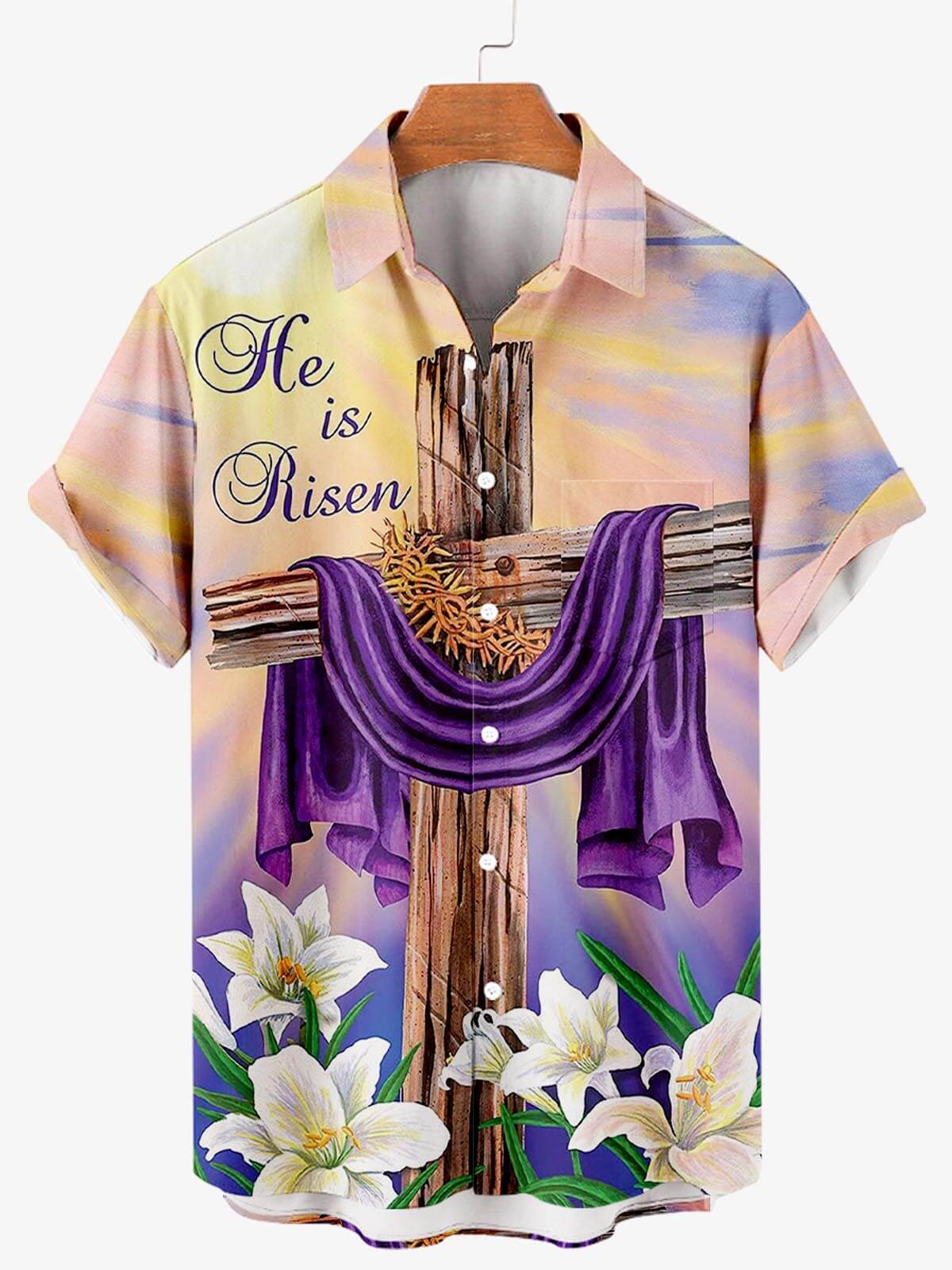 Men's Memorial Day Easter Print Short Sleeve Shirt PLUSCLOTHESMAN