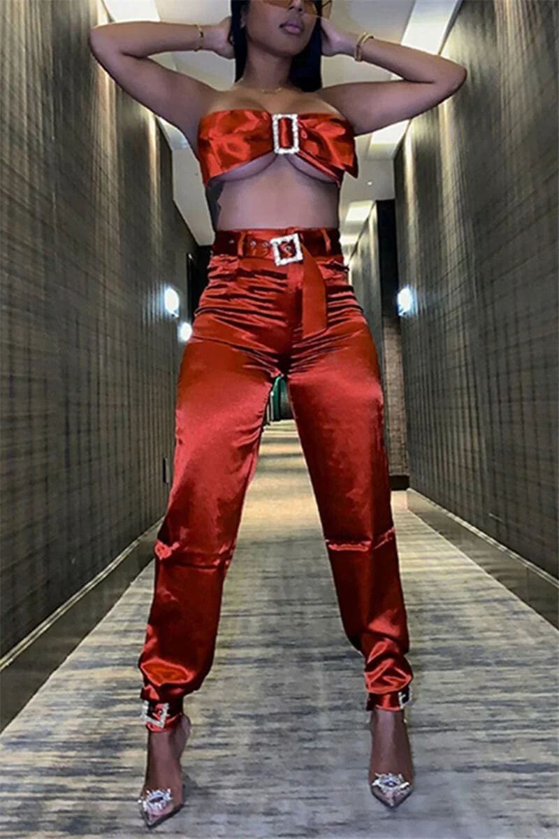 Fashion Sexy Solid Color Trousers Two-Piece (With Belt)