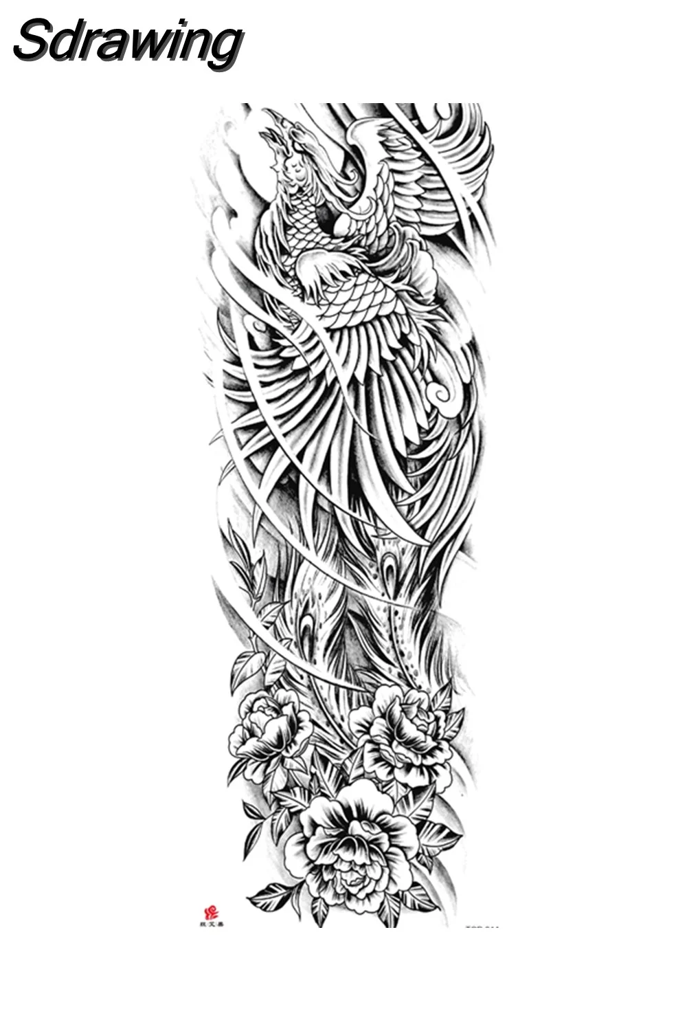 Sdrawing Arm Temporary Tattoo Wolf Lion Fish Horns Geometric Man Body Leg Rose Flower Phoenix Waterproof Sticker Cool Women Tatoo 715-0
