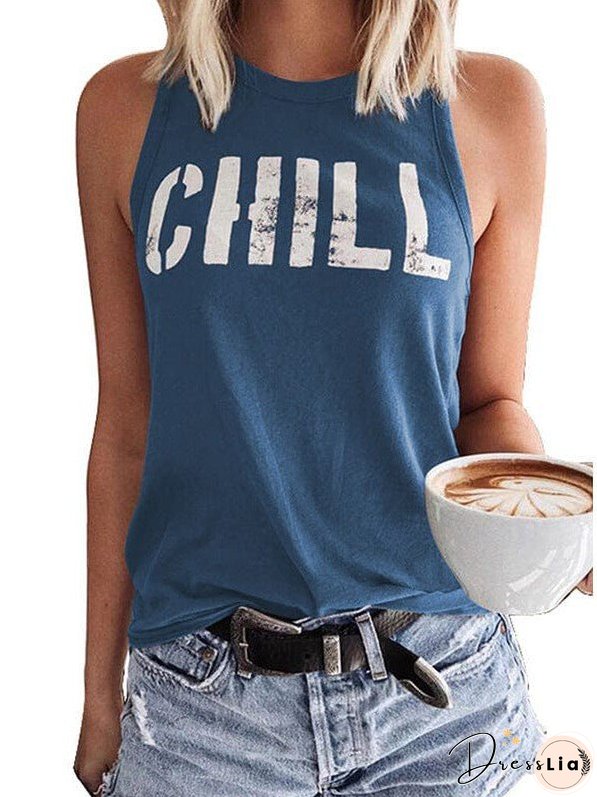 Loose Fit Women'S Slogan Printed Sleeveless Top
