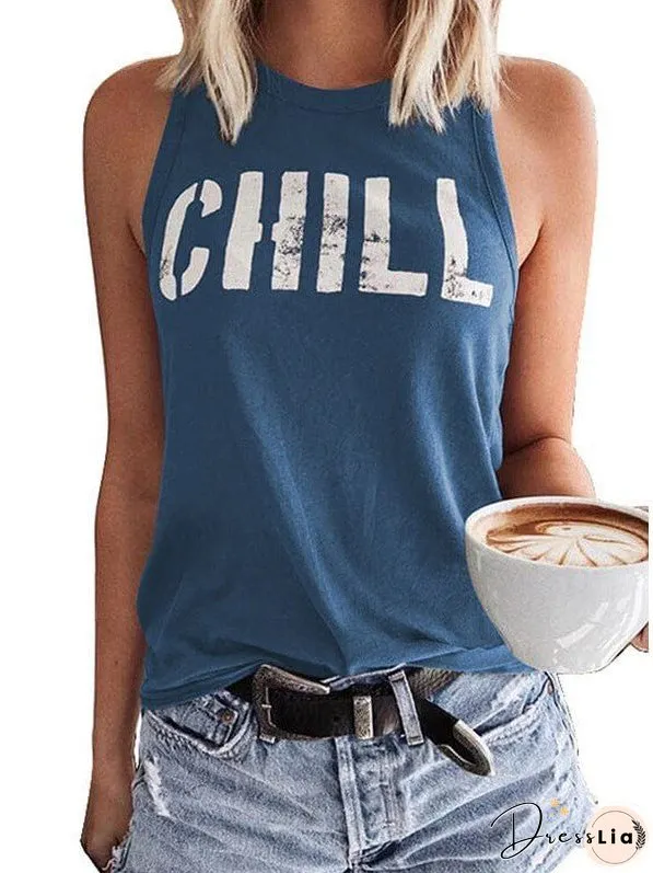 Loose Fit Women'S Slogan Printed Sleeveless Top