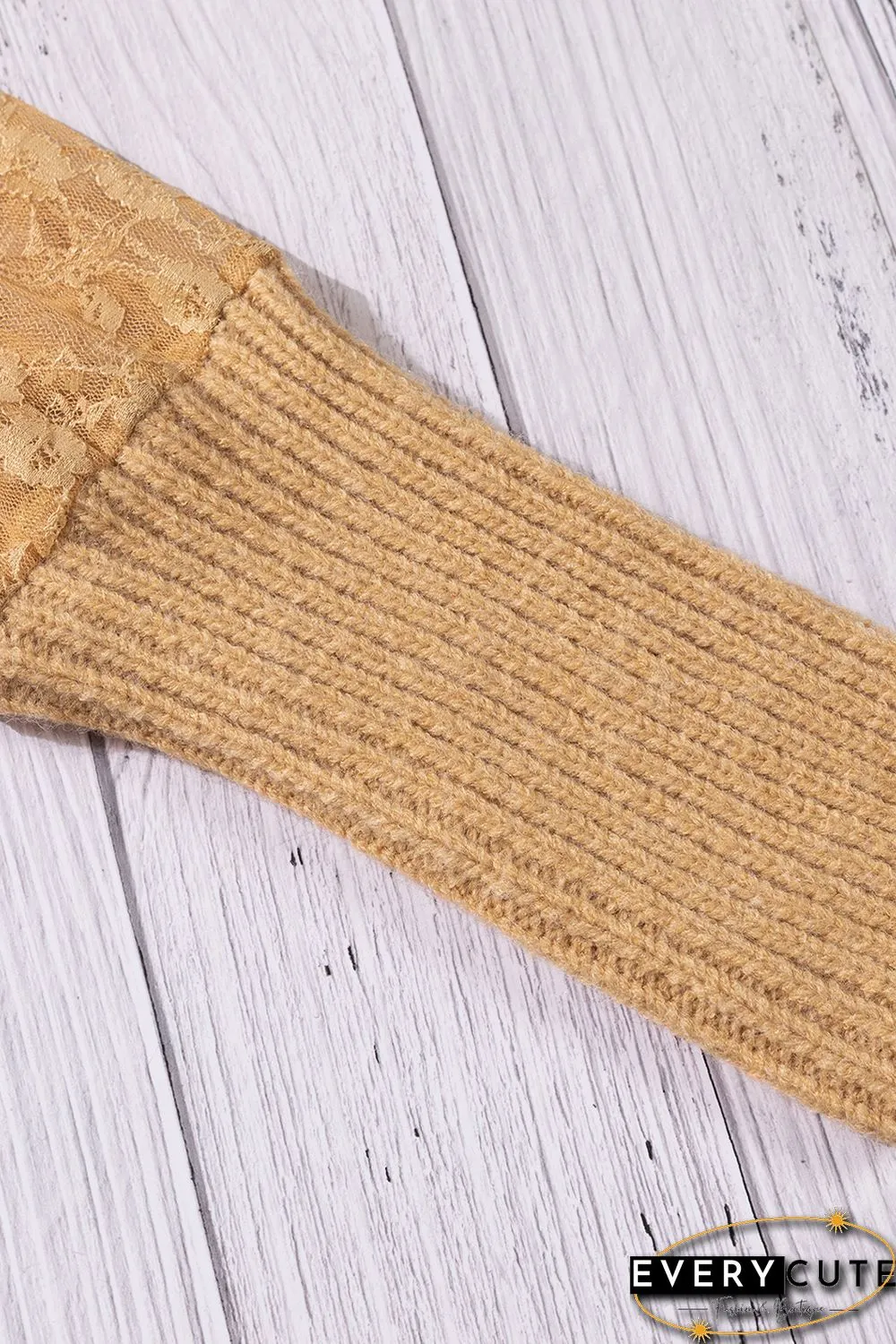 Khaki Lace Sleeve Patchwork Sweater Dress