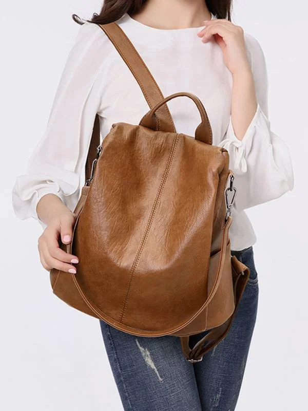 Soft Leather Anti-Theft Backpack