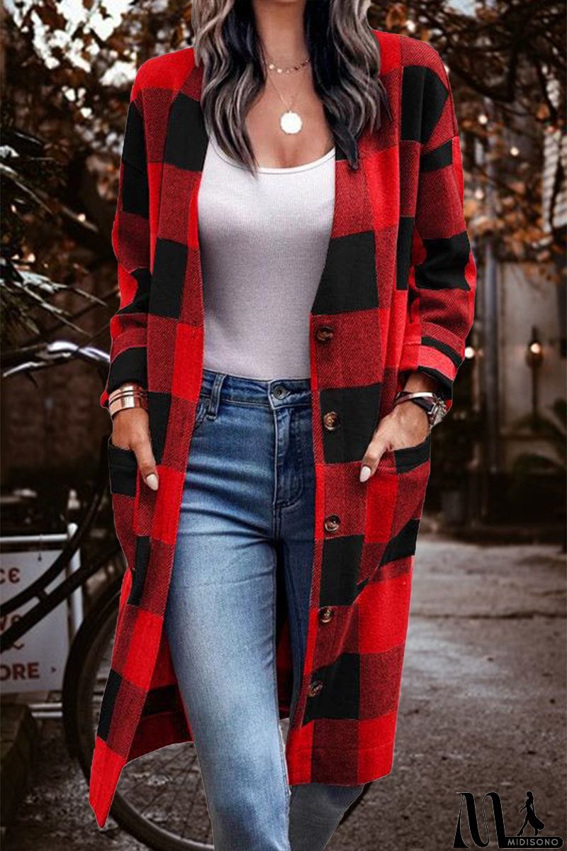 MidiSono - Casual Street Elegant Plaid Striped Pocket Cardigan Collar Outerwear(4 Colors)