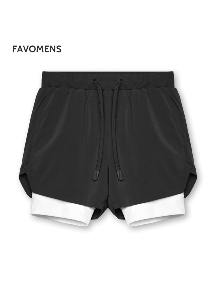 Men’s Fashion Sports Casual Loose Double Layer Fitness Shorts Black / M