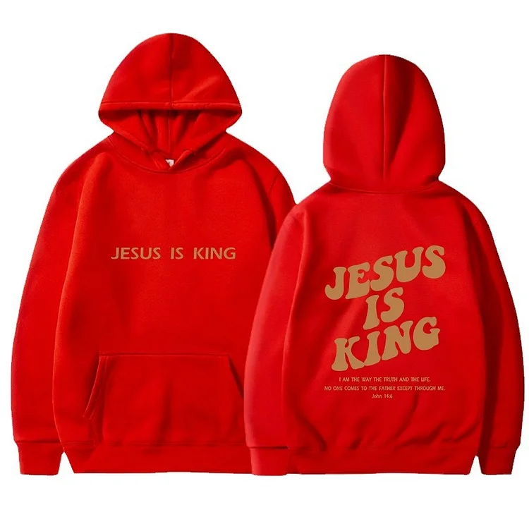 Jesus Is King Hoodie Christian Faith Sweatshirt Jesus Saves Pullover Tops Streetwear at Hiphopee