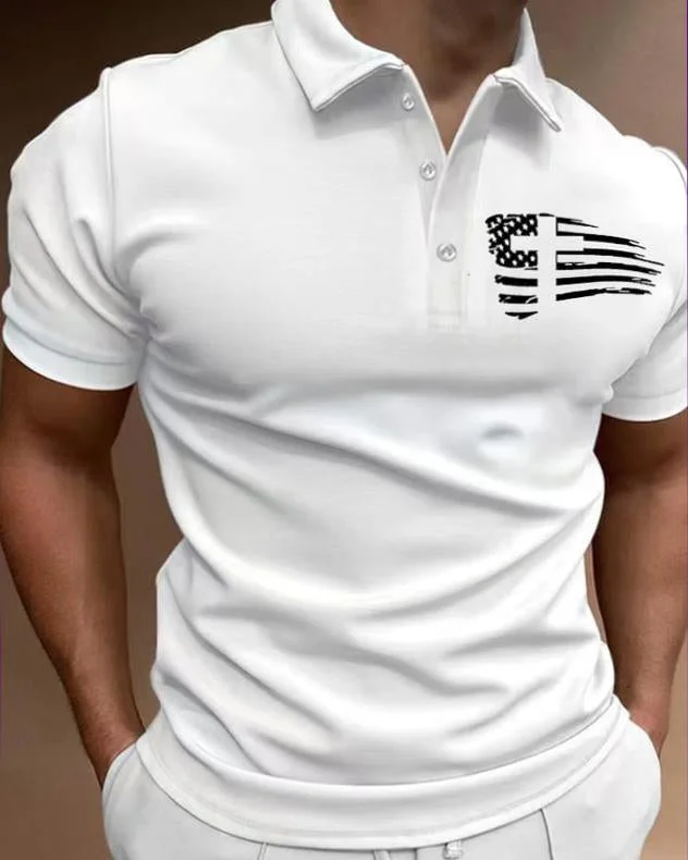 Men's Casual Flag Printed Short Sleeved Polo Shirt at Hiphopee