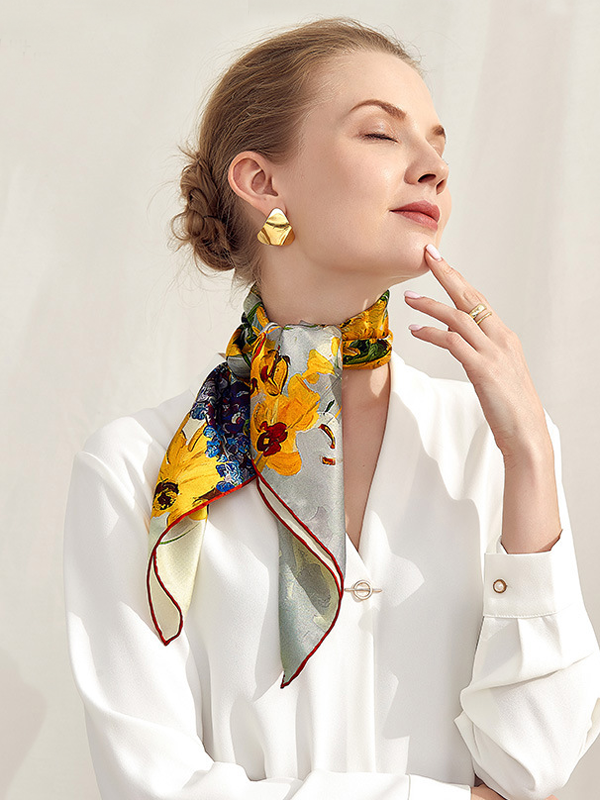 Silk Scarf Small Printed Square Scarf-Chouchouhome