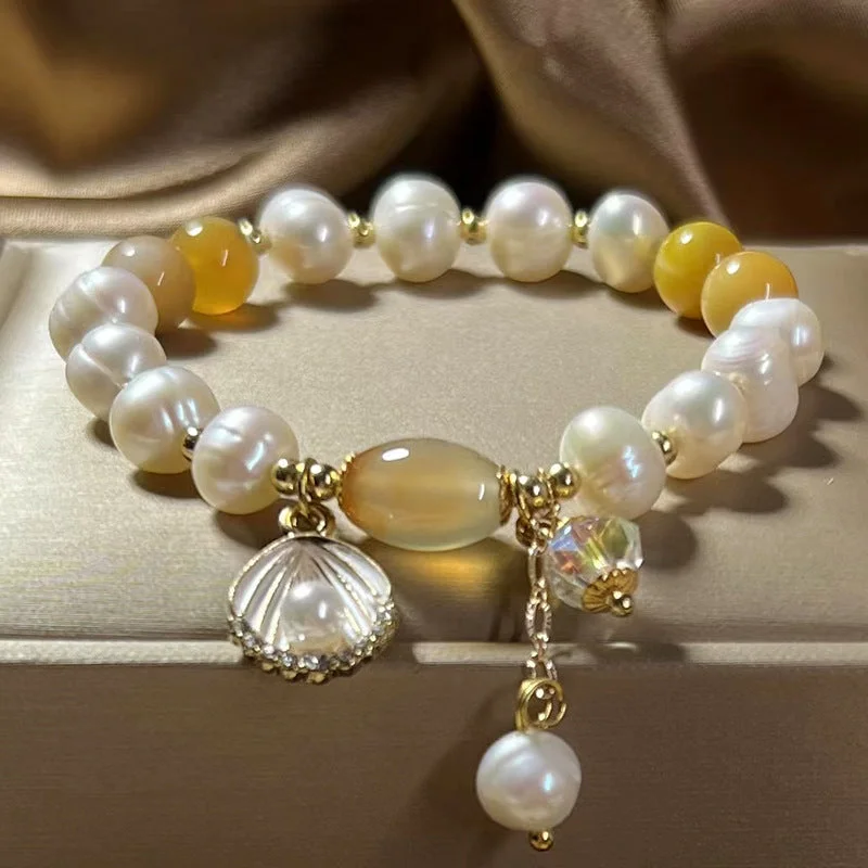 Fritillaria atural pearl and agate bracelet