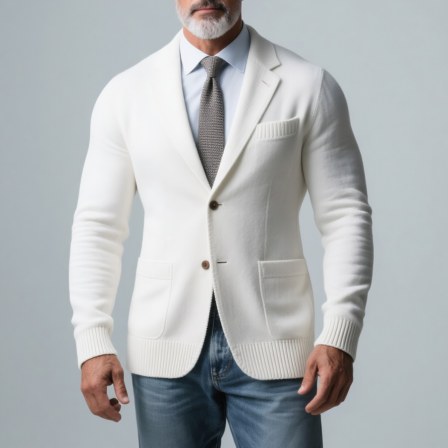 Men's Notched Lapel Long Sleeve Two Button Patch Pockets Knitted Blazer