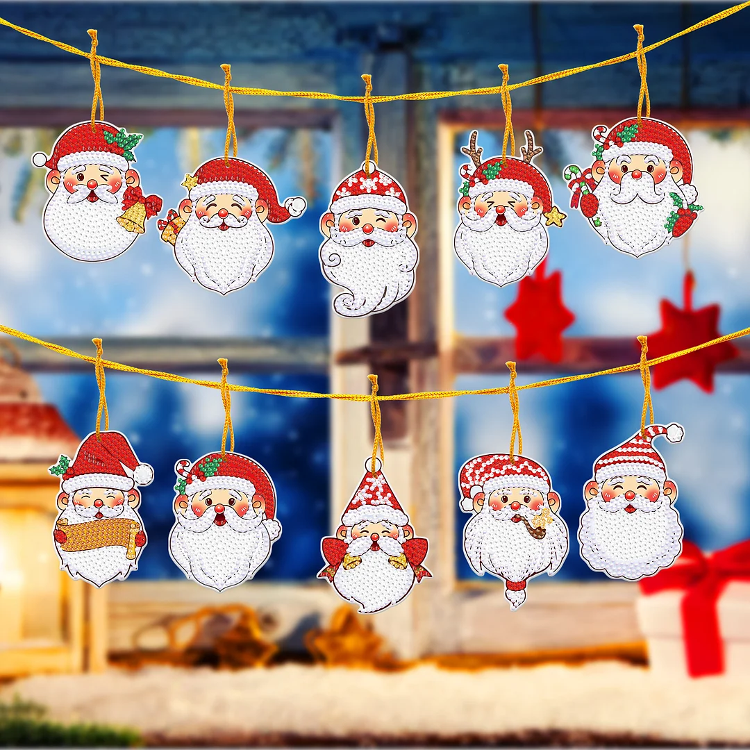 10pcs Christmas Diamond Painting Ornament Santa Calus(Single-sided Shaped Diamond)