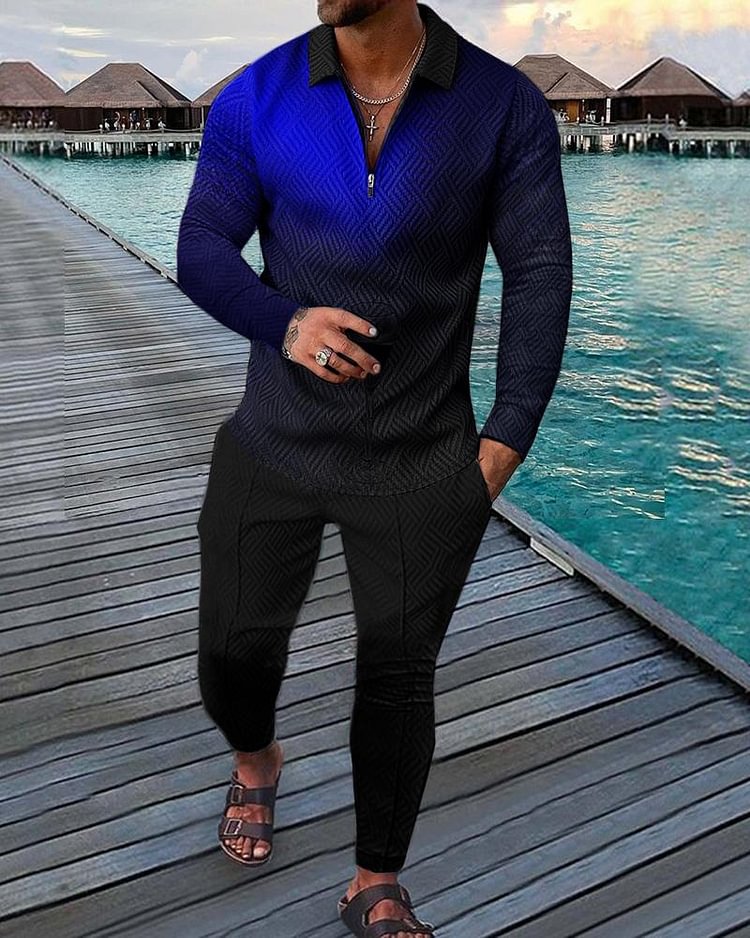 Men's Casual Long Sleeve Polo Suit-081209