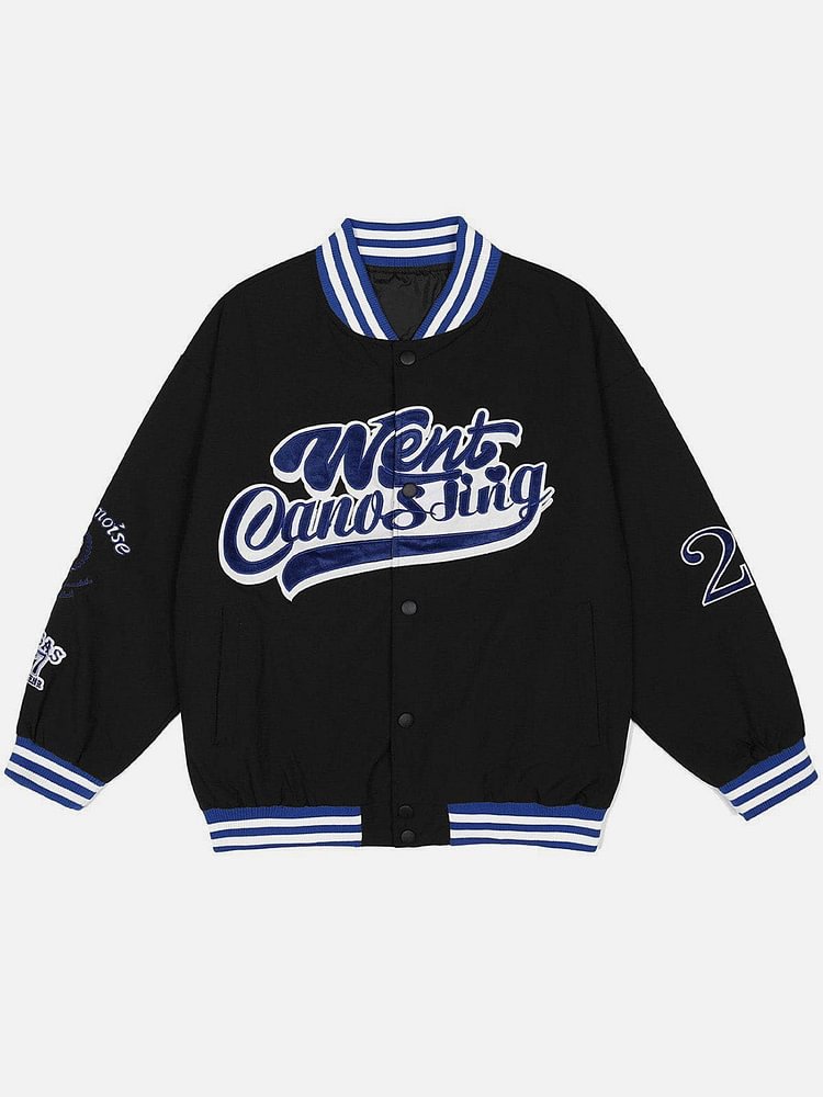 Vintage Letter Graphic Embroidery Varsity Jacket