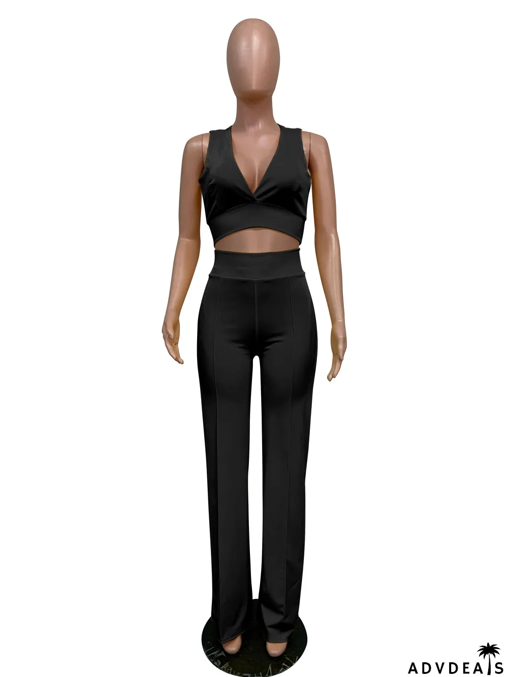 Summer Party Solid Color Halter Crop Top and High Waist Pants Set