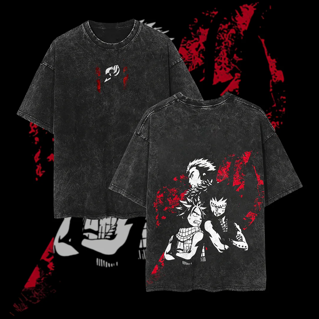 Fairy Tail Anime Printed Oversize Washed T-Shirt