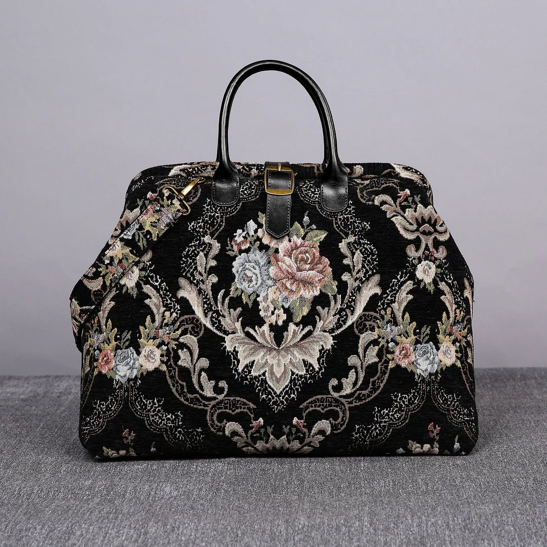 Floral Black Leather Black