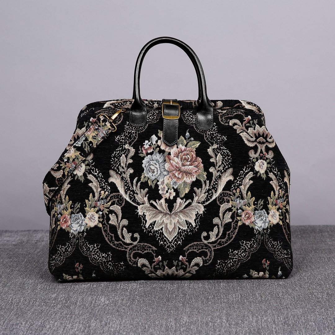 Floral Black Leather Black