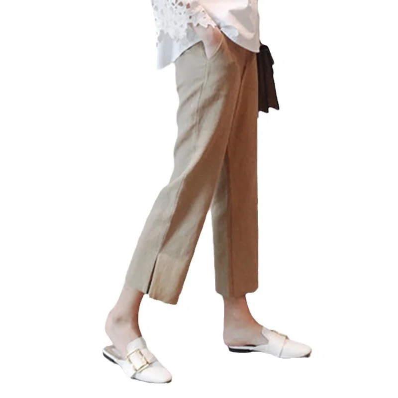 Uveng Uveng Chic Broad Leg Pants Women's Summer 2024 Korean Version Of High-Waisted Open-Fork Casual Cotton-Drall Nine-Point Straight Trousers