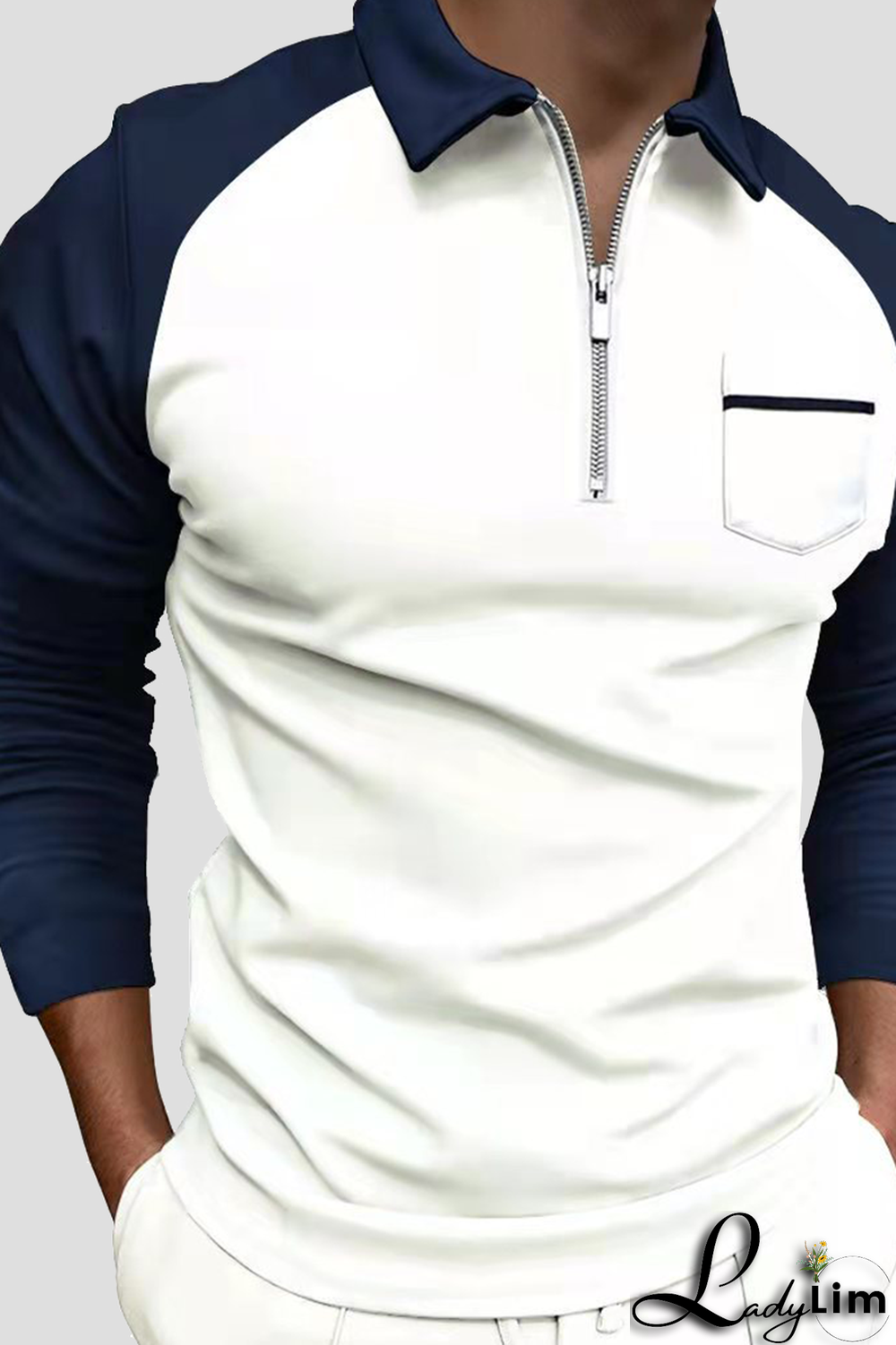 White Red Fashion Casual Print Split Joint Zipper POLO collar Tops