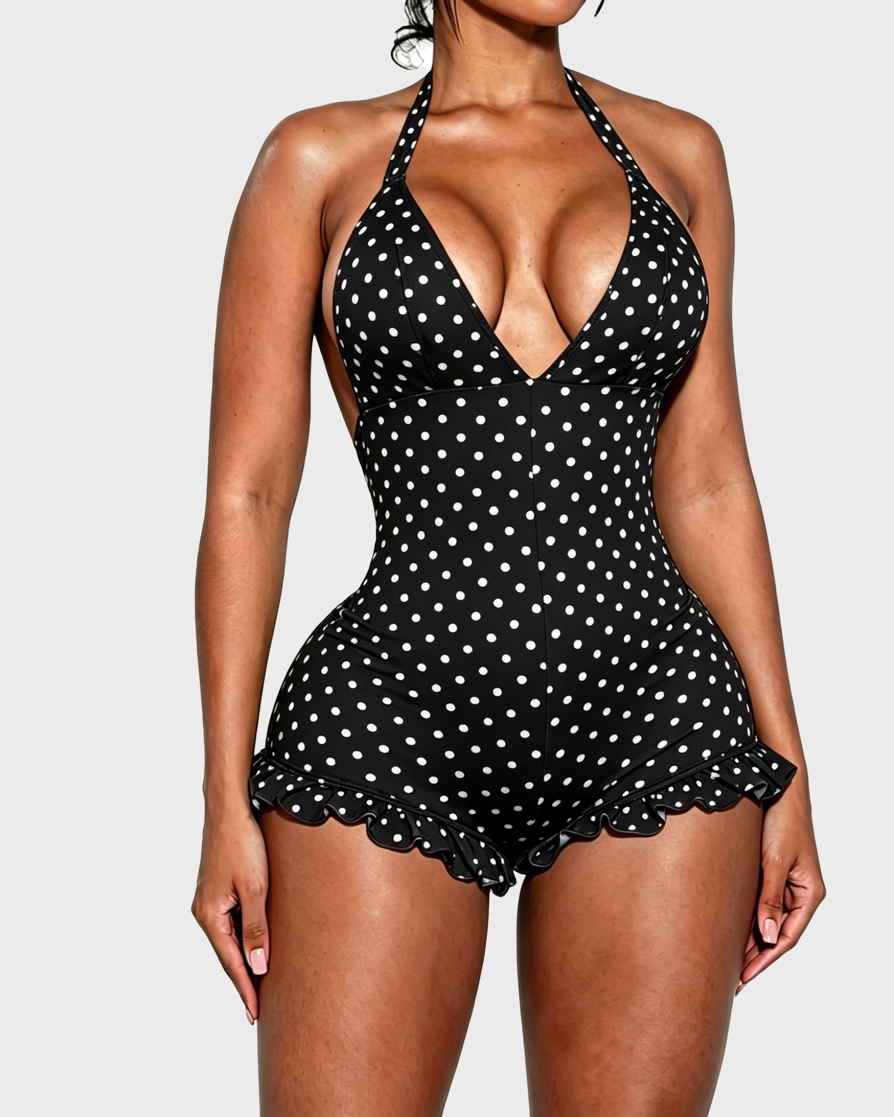 Polka Dot Halter Backless Romper（Pre-Sale）