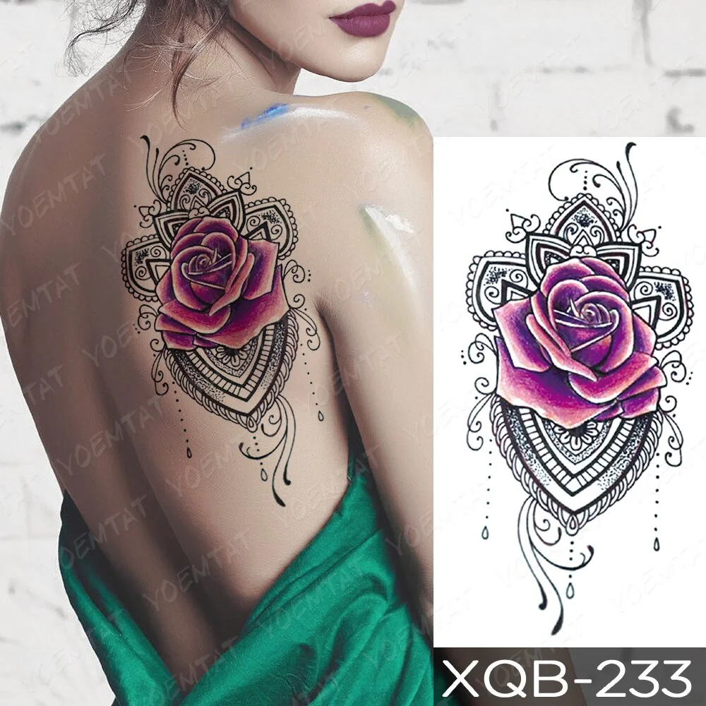 Waterproof Temporary Tattoo Sticker Heart Shaped Diamond Flash Tattoos Rose Flower Lace Body Art Arm Fake Sleeve Tatoo Women