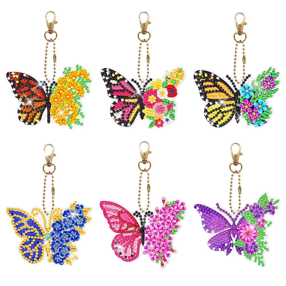 6pcs Butterfly Diamond Painting Keychains Kit Handmade gbfke