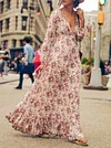Floral Printed Lantern Sleeves Maxi Dresses