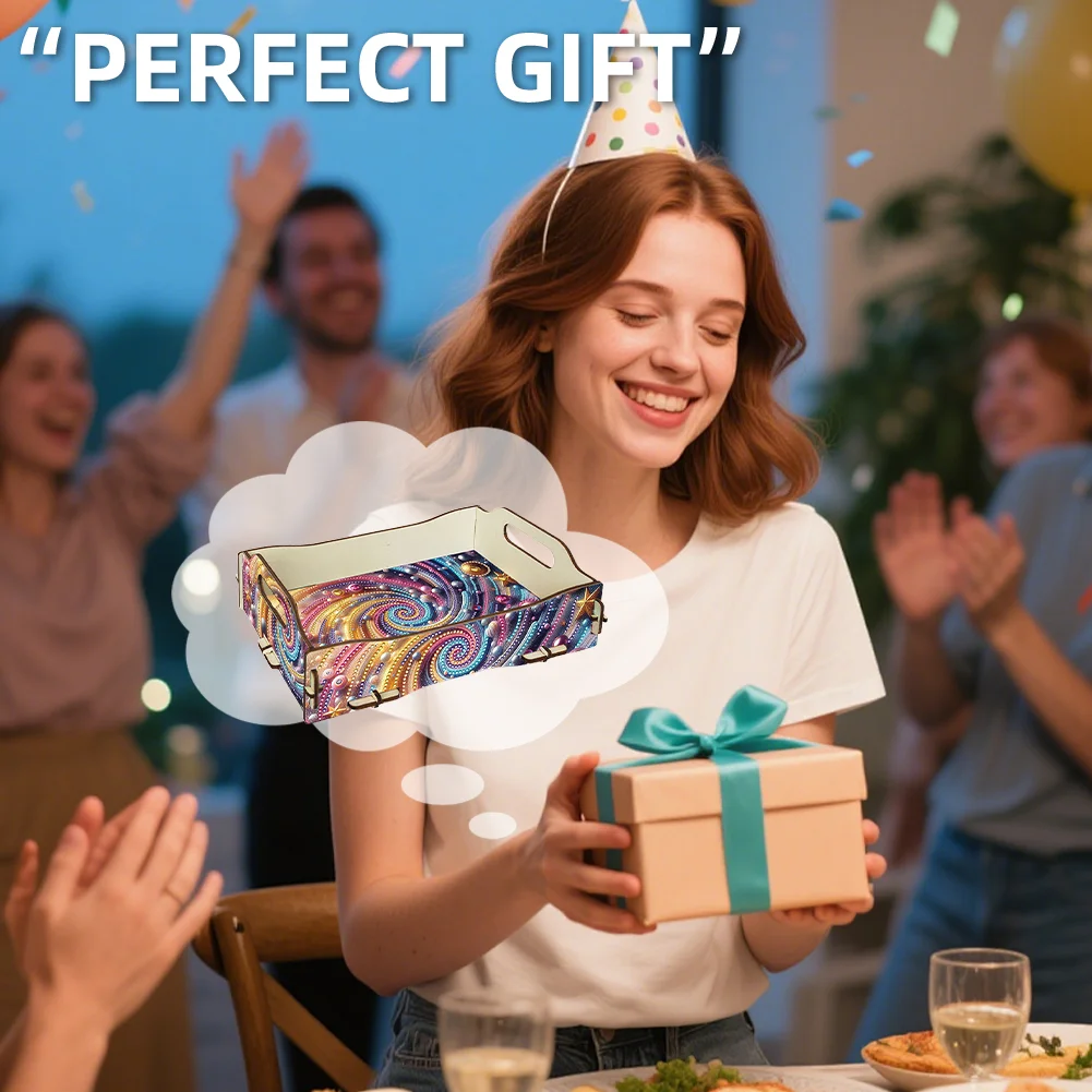 5D DIY Vortex Diamond Painting Wooden Serving Tray with Handle for Coffee Table