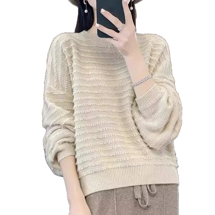 Athvotar Athvotar Women's Round Collar Full Body Hook Line Showing Thin Thick Sweater Loose Leisure Autumn And Winter New Knitted Shirt Comfortable Outerwear