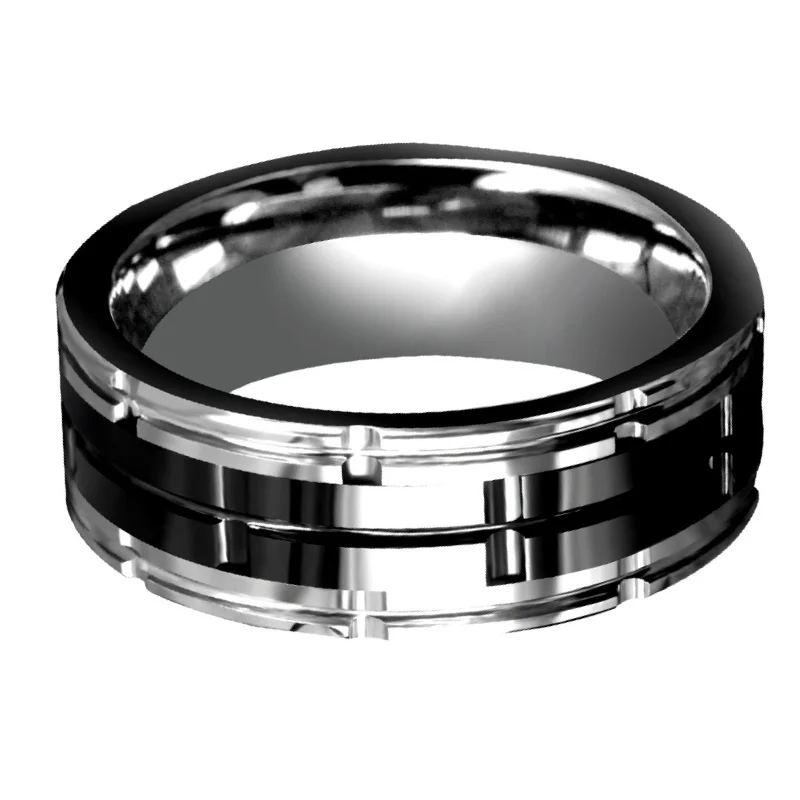 8MM Women's Or Men's Silver Flat Tungsten Carbide Rings Grooved Finshed 