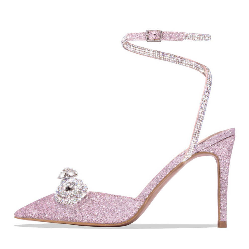 Pink Pointy Toe Heels Glossy Luxury Strap Slingback Sandals