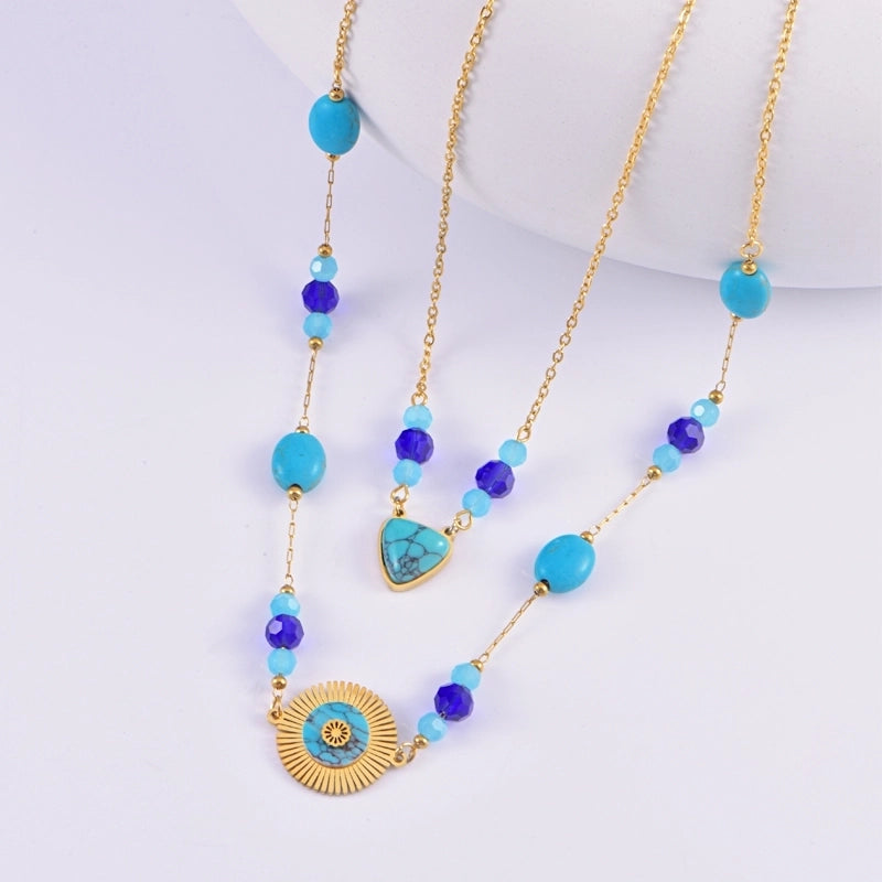 Casual Vacation British Style Round Heart Shape 304 Stainless Steel Double Layer Necklaces