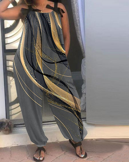 Gold Powder Curve Print Women's Jumpsuit
