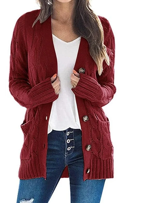 Uveng Long Sleeve Size Cardigan Knitted Women's Mid-length Coat
