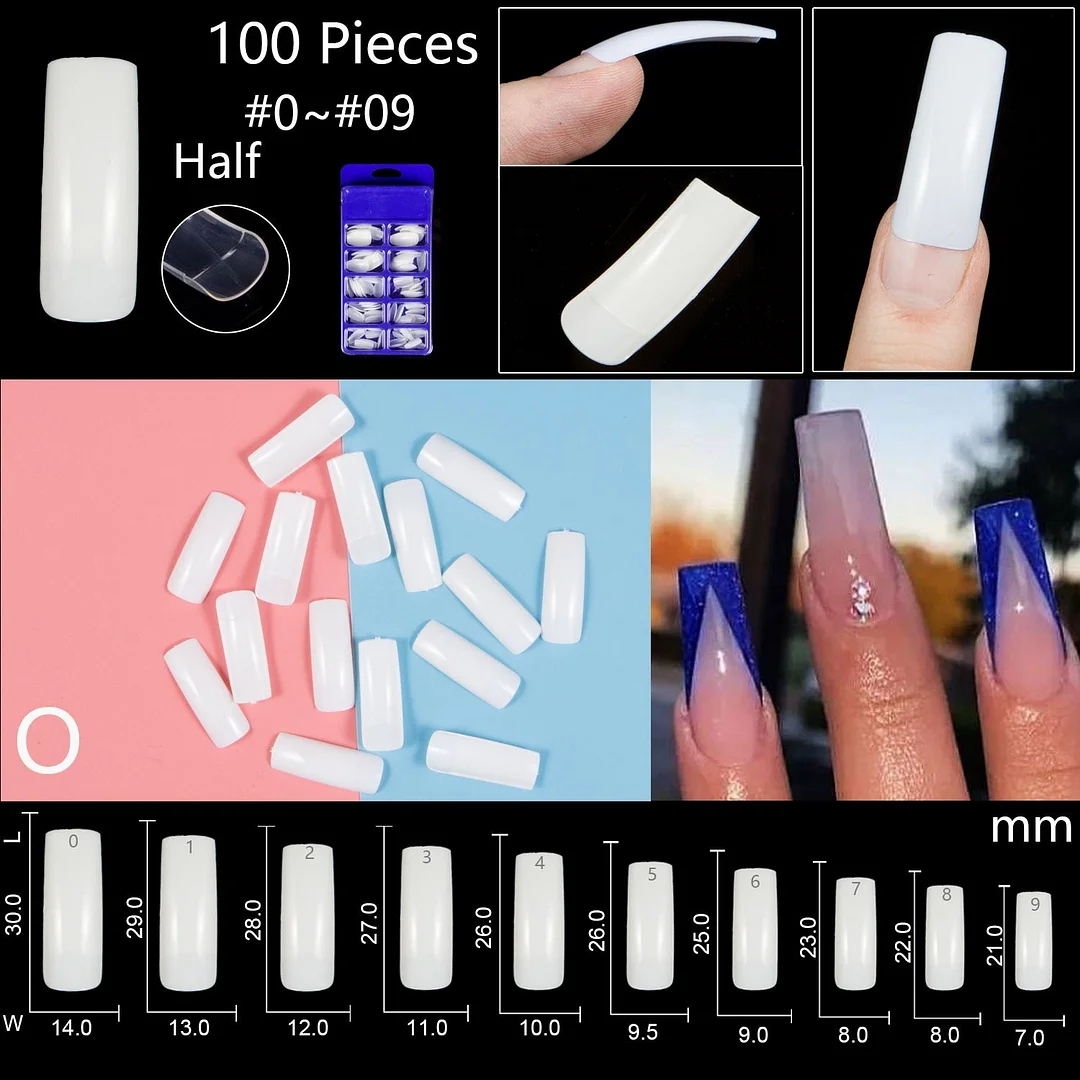 100pcs/set 10 Sizes Full Cover False Nail Tips Ballerina Coffin Fake Nails Square Stiletto French Acrylic Press On Nails-Nail Inspo