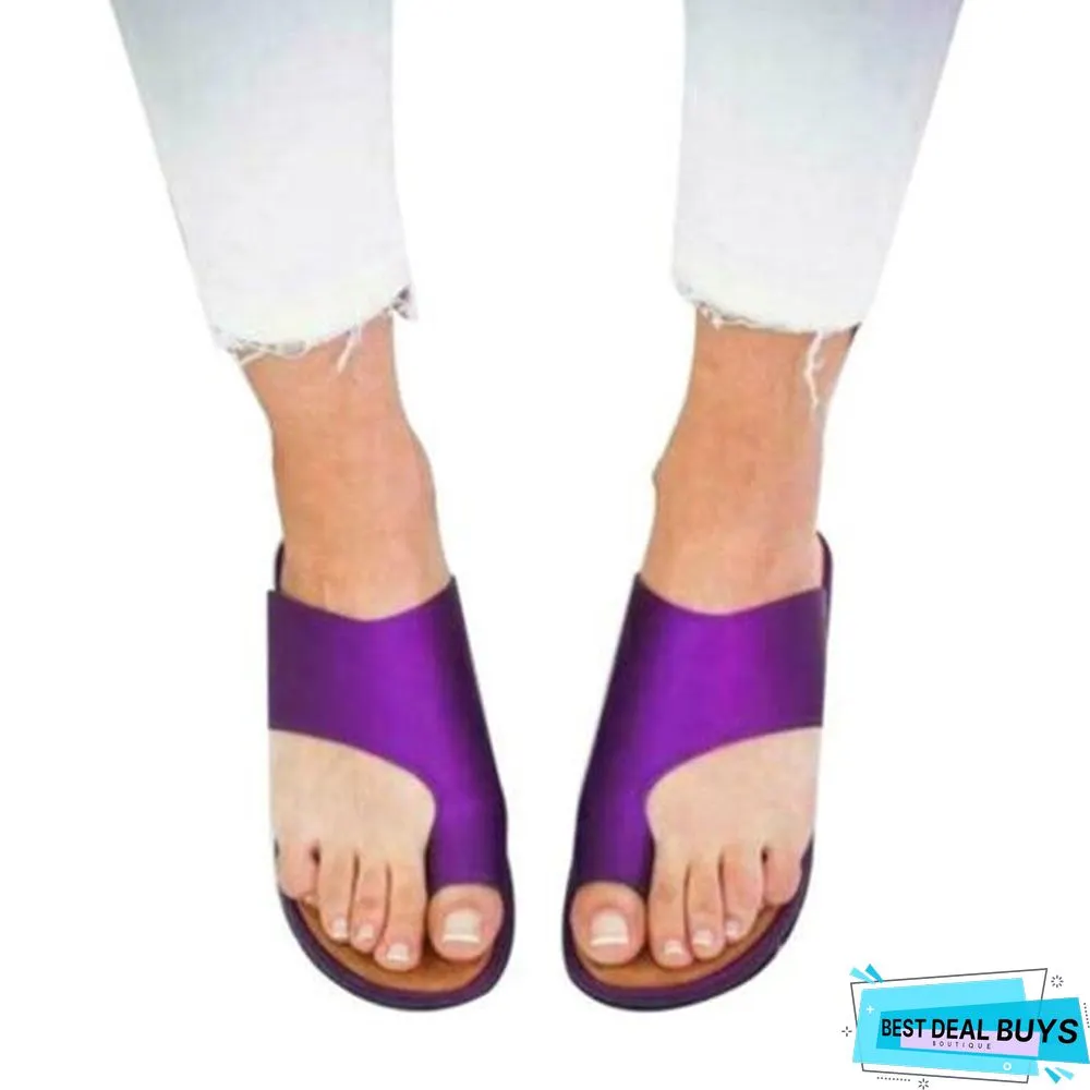 Women's Pu Leather Dating Flat Sole Slip-On Sandal