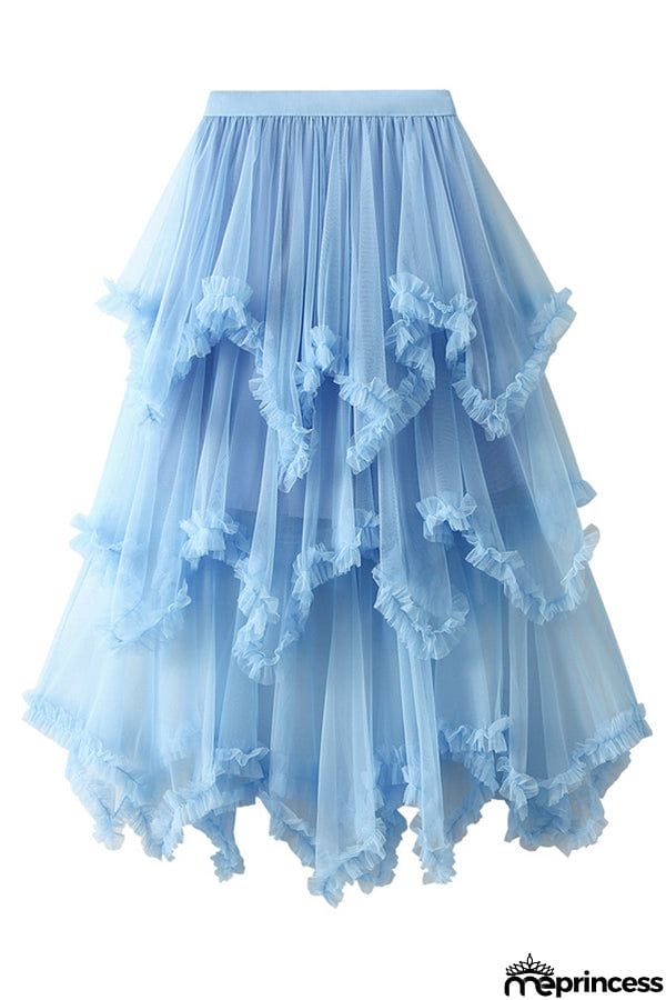Cake skirt mid-length high waist big swing fluffy fairy gauze dress long skirt