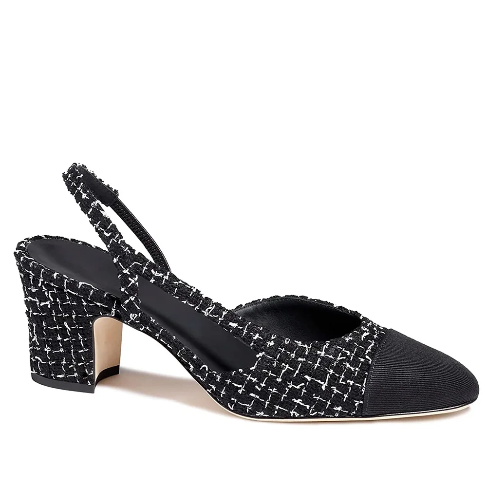 65mm Chunky Heels for Women Slingback Pumps Sandals Splicing Round Toe Casual Wedding Pumps-MERUMOTE