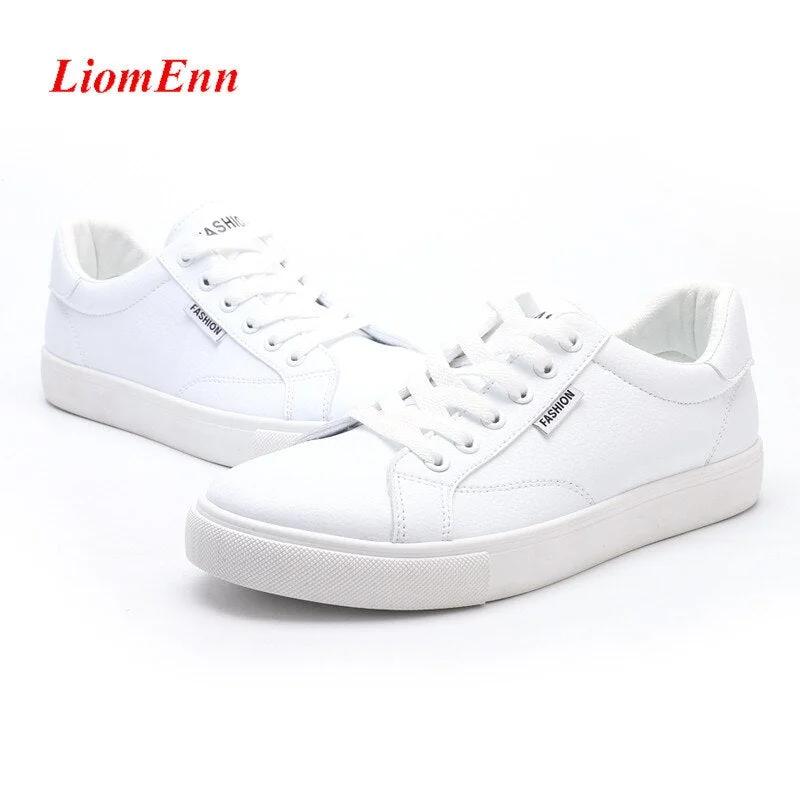 Leather Women's Shoes 2021 Spring White Black Sneakers Women Sport Shoes Flats Tennis Casual Men vulcanize Shoe Large Size 35-44