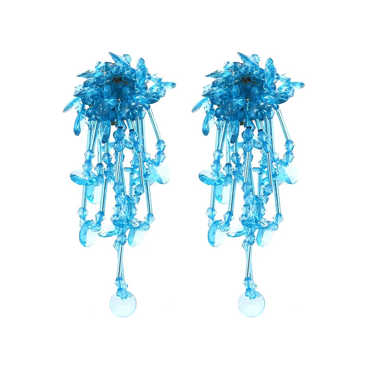 Flaxmaker Tassel Crystal Floral Earrings