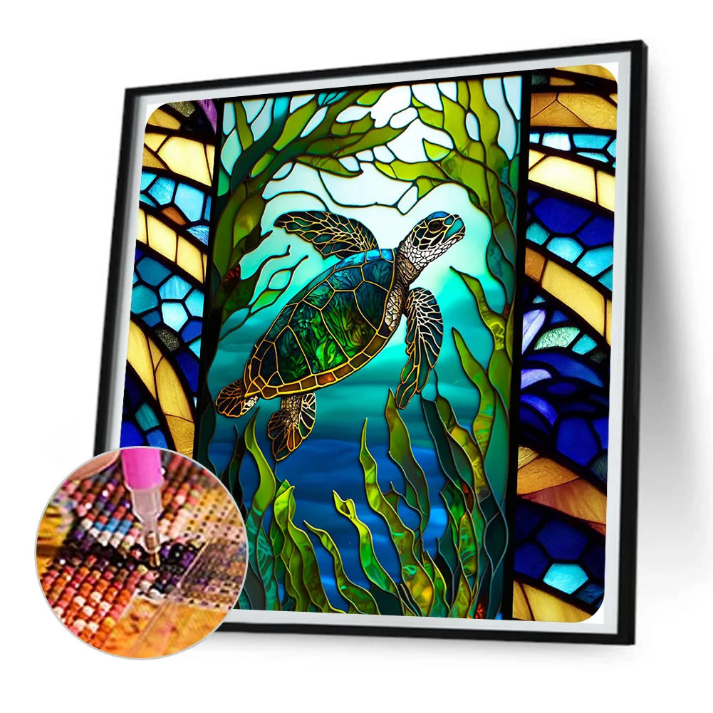 Diamond Painting - Full Round Drill - Stained Glass Turtle(30*30cm)