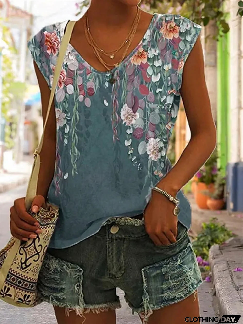 Women's Tank Top Floral Casual Holiday Pink Blue Green Print Sleeveless Basic V Neck Regular Fit