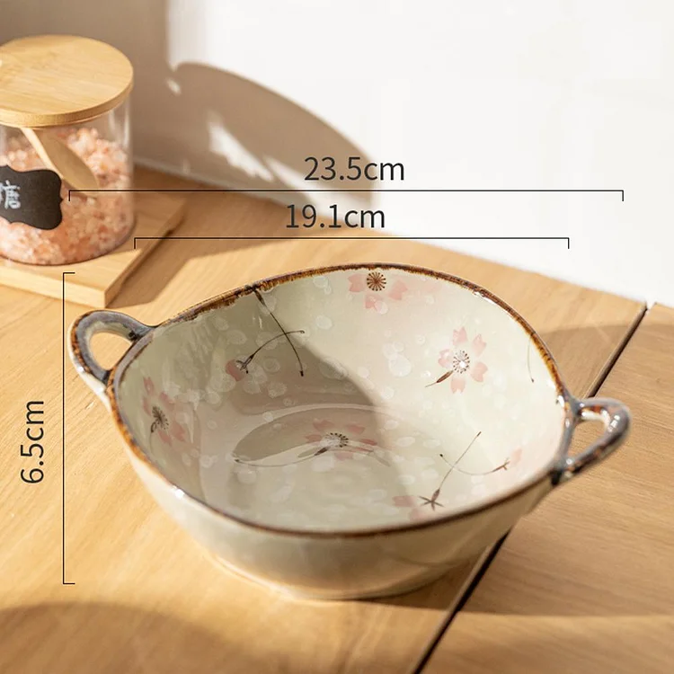 7.5inch Japanese Household Noodle Bowl Ceramic Soup Bowl With Handle Salad Pasta Bowl Kitchen Tableware Microwave Oven Bakware