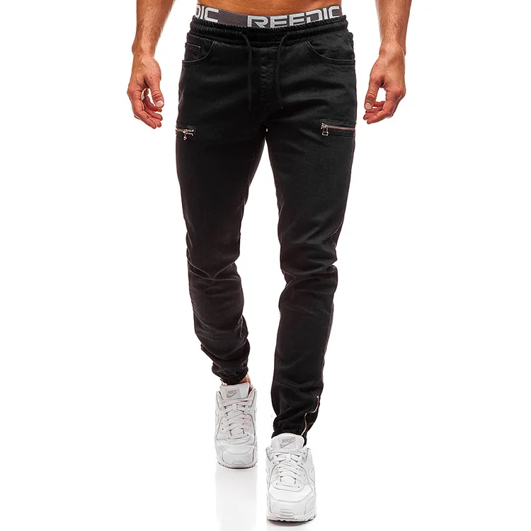 BrosWear Casual Frosted Zipper Sport Fashion Jeans